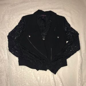 Lace sleeve moto jacket